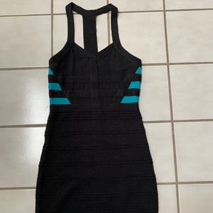 Black and Teal Striped Short Dress